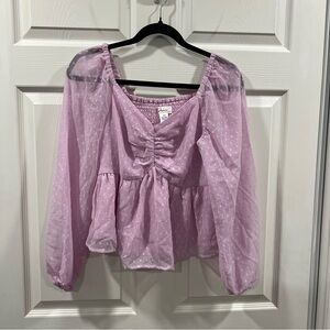 Japna Swiss Dot Chiffon Blouse Lilac Purple Long Sleeve Top Puff Sleeve Medium